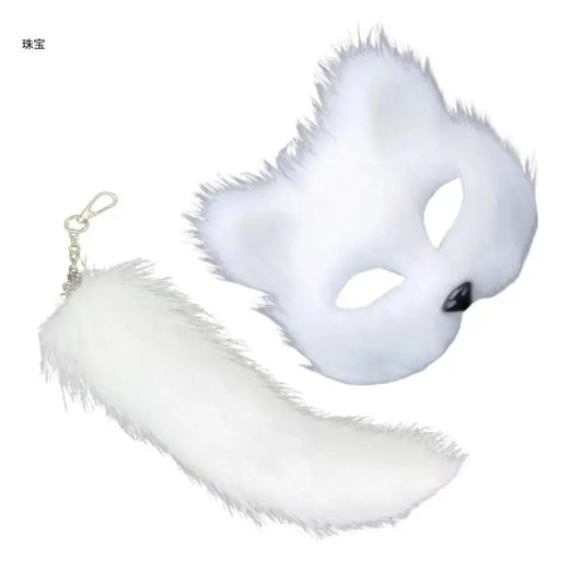 Faux Furs Foxes Tail Cats Mask Therian Mask and Tail Halloween Cosplays Party GOOD Vibrations