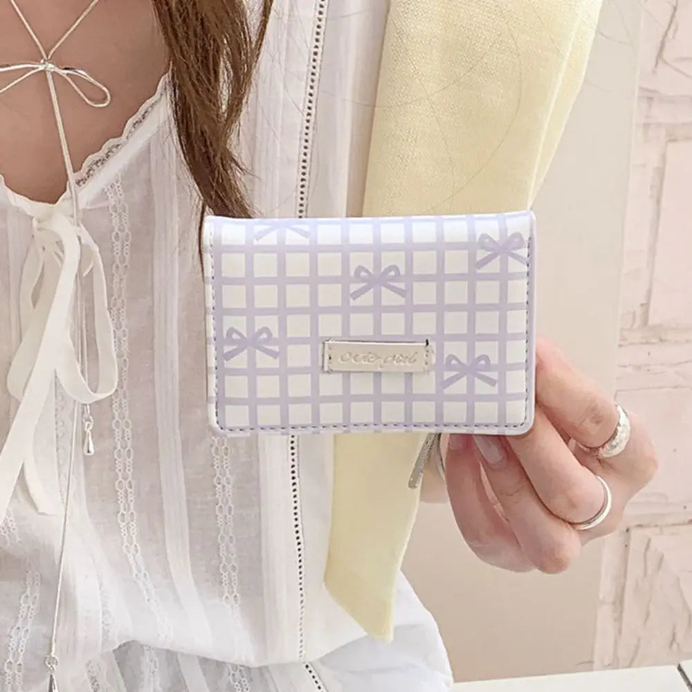 Pouch Sweet Cute Tri-Fold Purses Lattice Multiple Card Slot Women Card Holder Candy Color PU Leather Coin Purse Student Good Vibrations