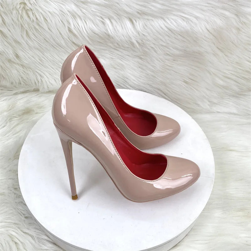 10CM 12CM Woman Stiletto Heels Fashion Round Toe Leather Women Shoes Spring Autumn Black Super High Heel Work Shoes Female Pumps Good Vibrations