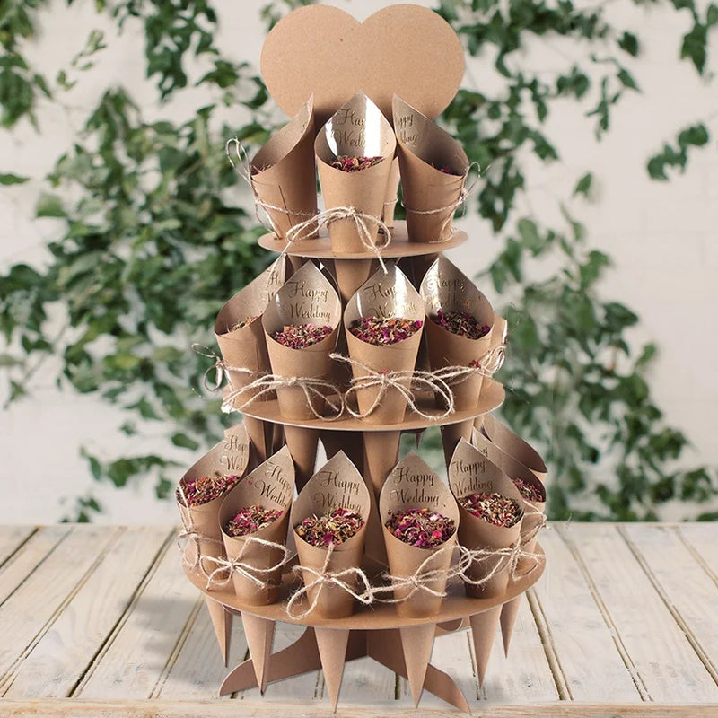 Kraft Paper Wedding Tray Confetti Cone Stand Box Tray Rustic Wedding Decoration Wedding Confetti Cones Wedding Cones Set supply Good Vibrations