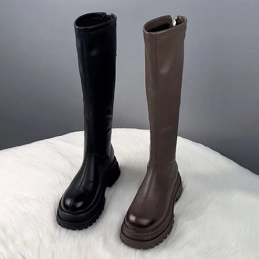 Black boots for women 2025 new autumn and winter season children's Korean version height increasing British style thick soled Good Vibrations