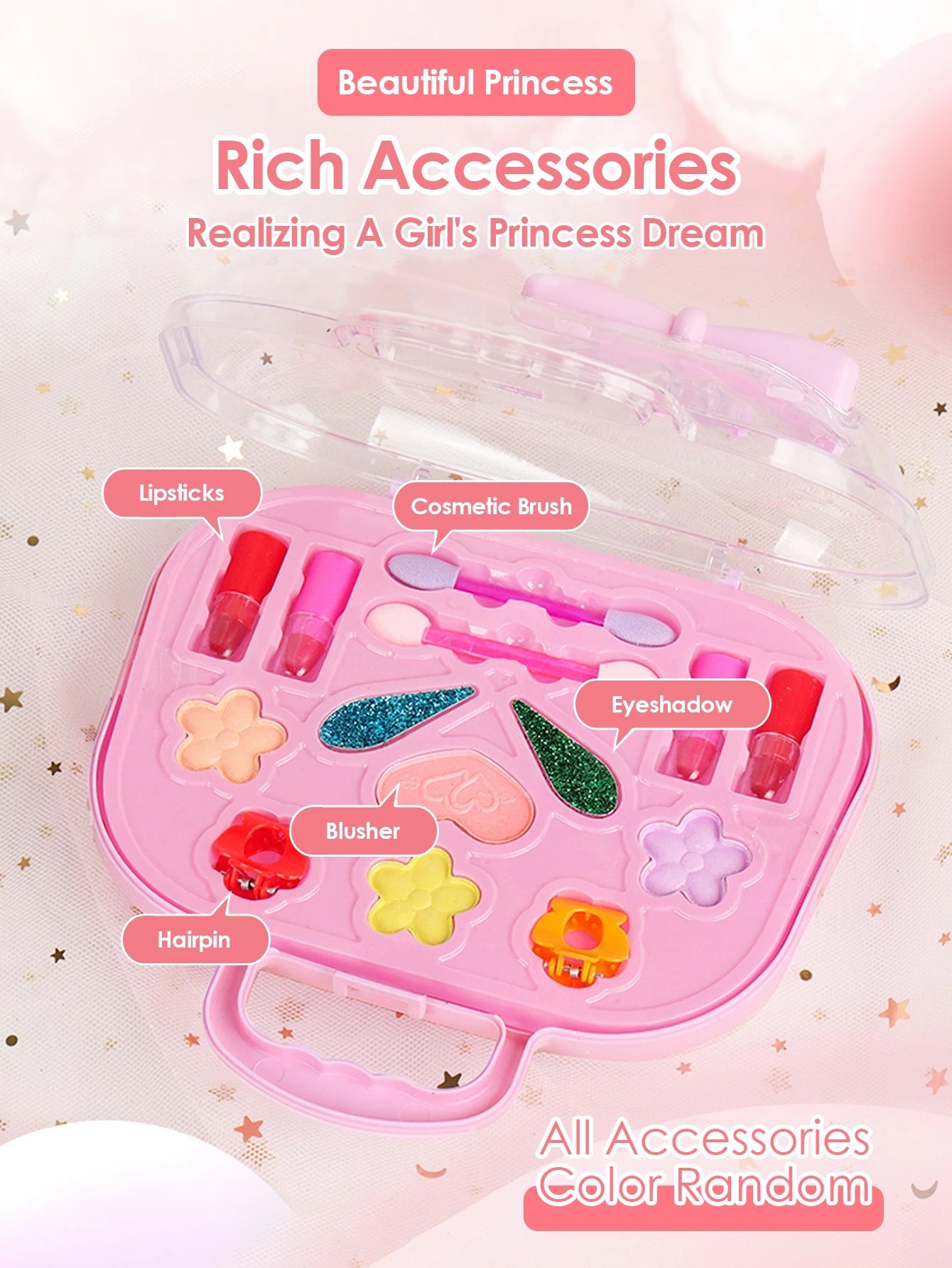 Children's Beauty Small Handbag Toy Girl Makeup Bag, Makeup Toy Princess Washable Pretend Play Makeup Set Toy Good Vibrations