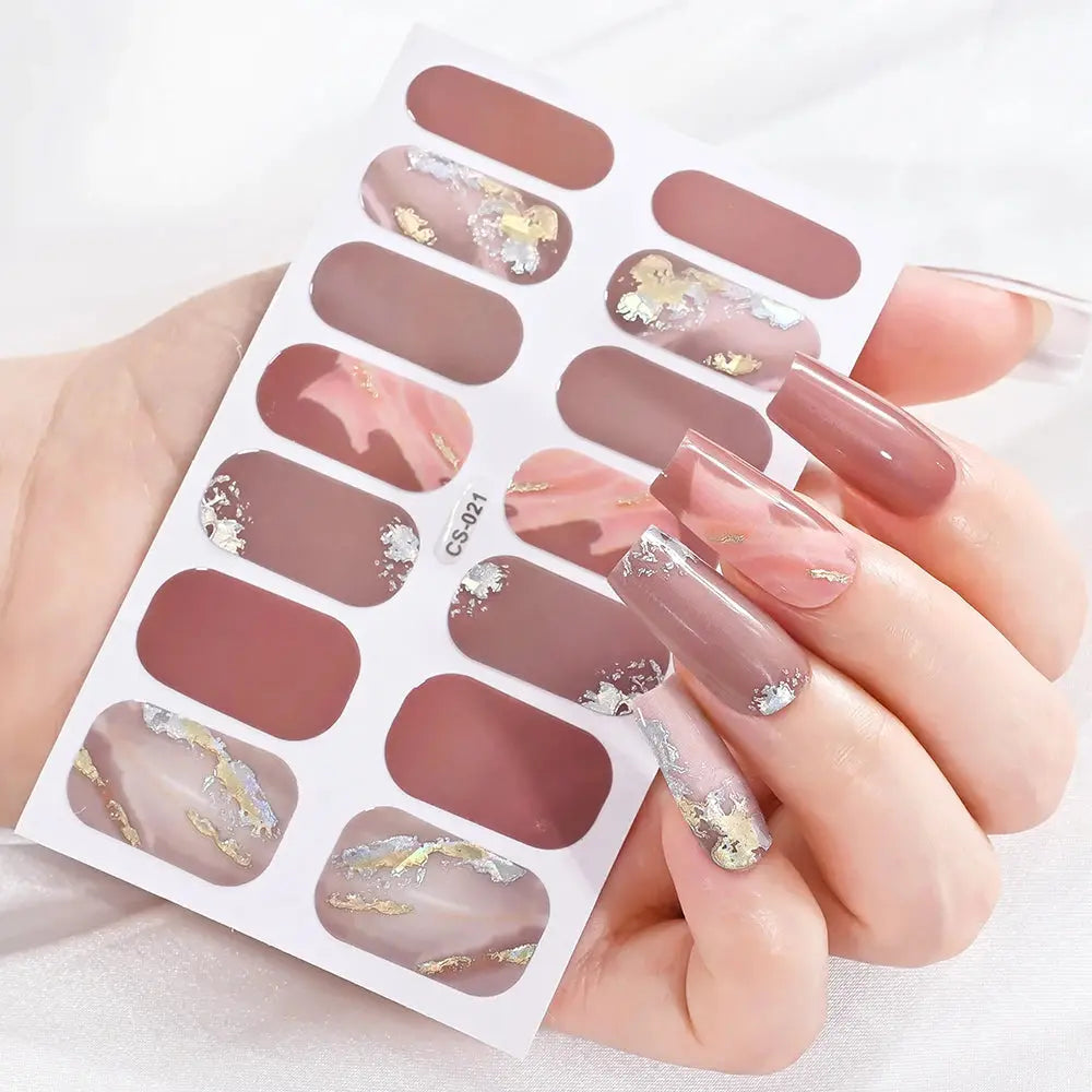 14Tip/Sheet Abalone Slice Nail Wrap Decals Baking Free Self Adhesive Nail Polish Sticker Long-Lasting Marble Gradient Nail Strip Good Vibrations