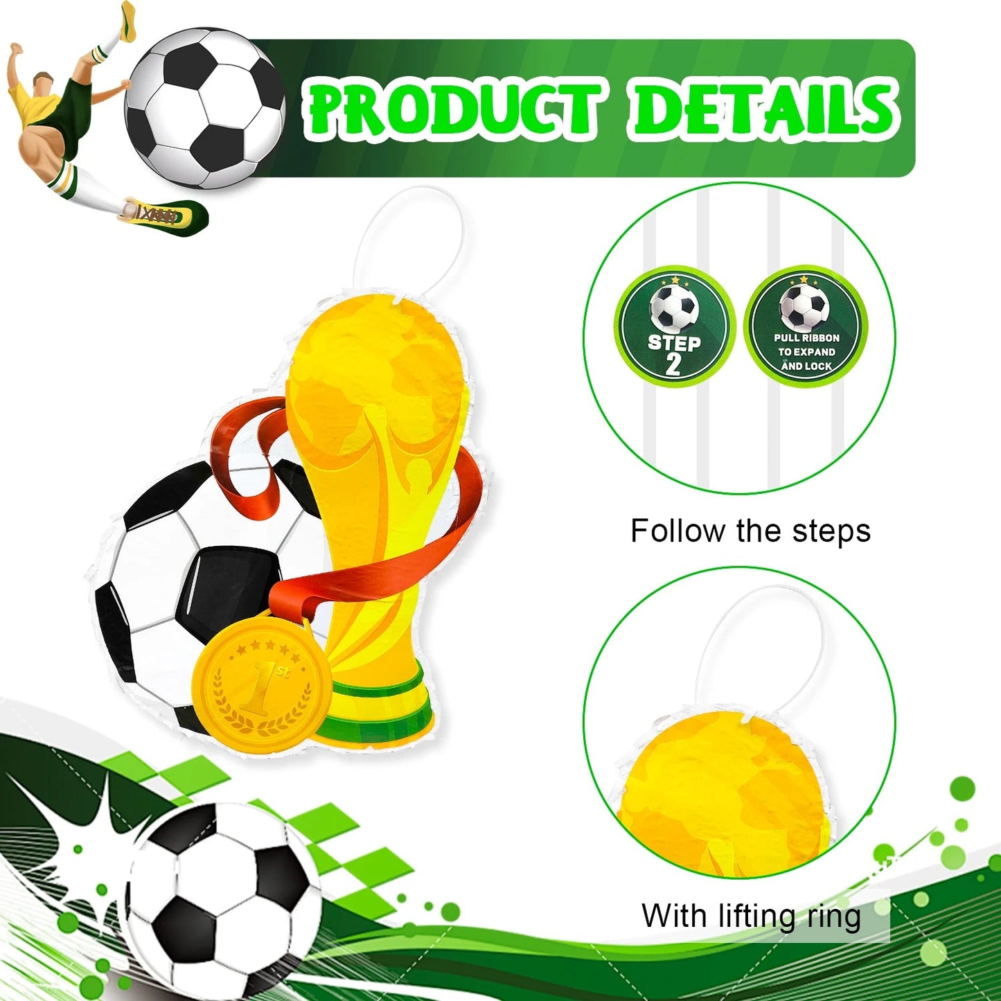 Soccer Ball Pinata, 4 Pcs Soccer Pinatas Bundle - 15.1''Soccer Theme Piñata,Soccer Party Pinata Stick&Games Blindfold etc Good Vibrations