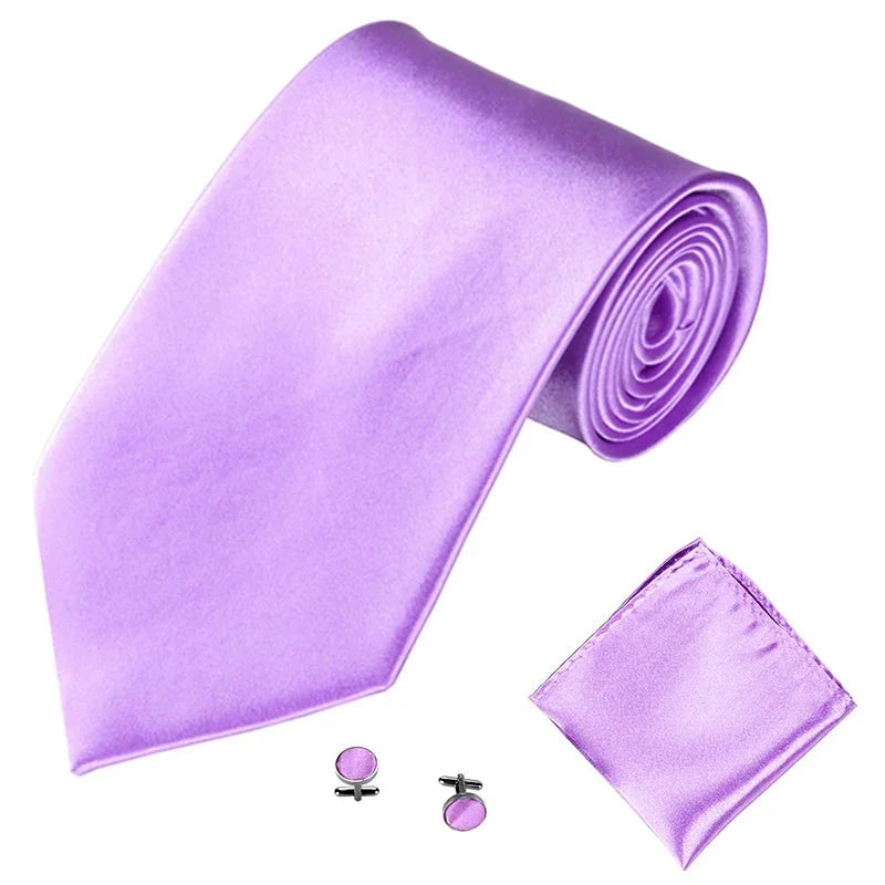 Fashion Men Women Tie Set 10CM 4'' Wedding Accessories Black White Red Blue Gray Yellow Pink Purple Cufflinks Hanky Necktie Sets Good Vibrations
