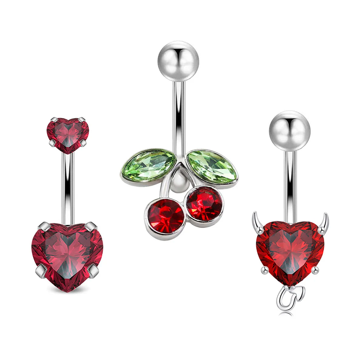 3pcs/Set Stainless Steel Color Cubic Zirconia Navel Rings Round Butterfly Heart Cherry Shapes Fashion Body Piercing Jewelry Good Vibrations Adult Super Store
