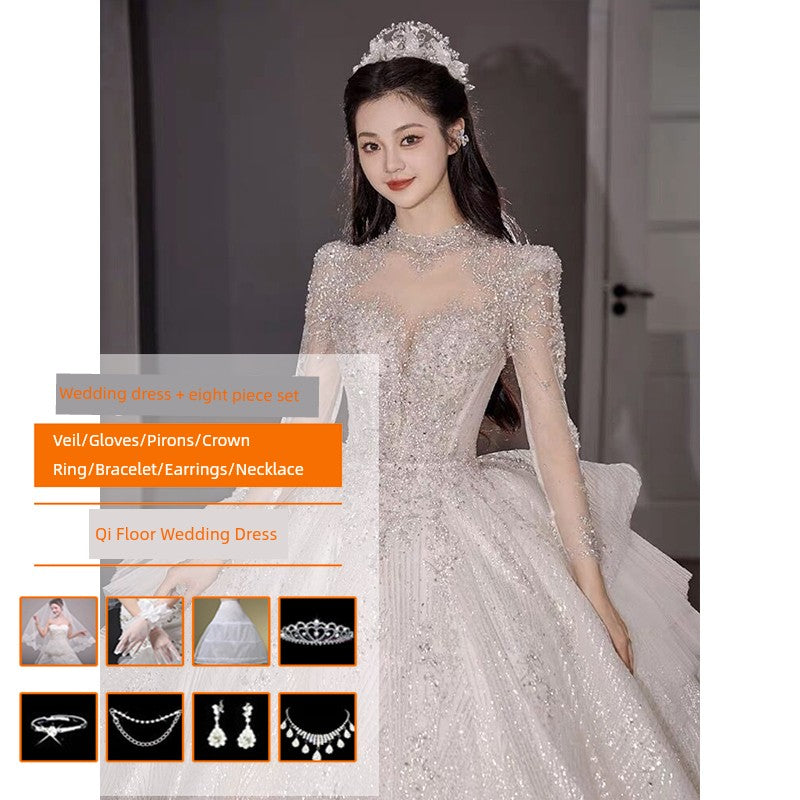 Primary Wedding Dress 2024 Bride New Arrival French Advanced Texture Pregnant Women Heavy Industry Vintage Court Style Trailing Long Sleeves Good Vibrations