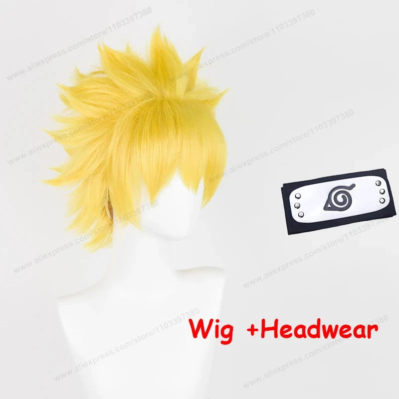 Anime Uzumaki Cosplay Wigs 30cm Short Golden Yellow Hair Heat Resistant Synthetic Wigs Good Vibrations