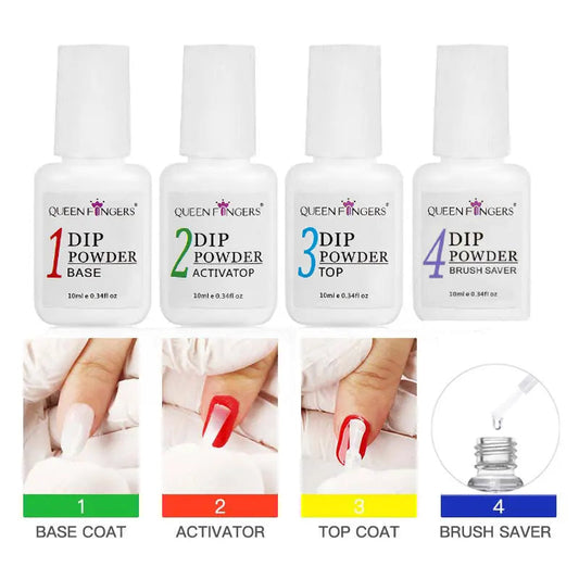 1-4pcs Nail Dipping Powder System Liquid Kit 10ml Base, Activator, Top, Brush Saver Nail Art Natural Dry Without UV Lamp Cure 34 Good Vibrations