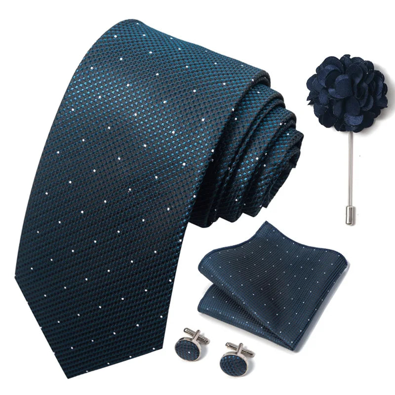 Luxury Mens Ties Floral Black Gold Ties Paisley NeckTie Pocket Square Cufflinks Brooch Set Men's Wedding Party Tie Good Vibrations