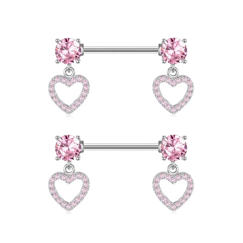 Pink Heart Nipple Piercing Barbell Set Shiny Crystal Nipple Rings Bulk For Women Flower Nippel Jewelry Pack Piercing Teton Lots Good Vibrations Adult Super Store