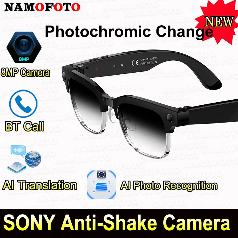 New Al Smart Glasses 8MP HD Camera 4K Video Record Voice Translation Photo Recognition WIFI Transmission BT Call Smart Glasses Good Vibrations