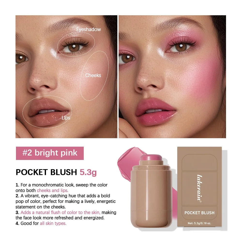 Lakerain 3in1 Cheek Lip Tinted Moistured Blush Stick Waterproof Easy Color Rouge Silky Smooth Blusher Cream Matte Contour Makeup Good Vibrations