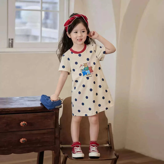 Girls' dress, summer children's casual western-style short sleeved one-piece princess dress, little girls' children's clothing Good Vibrations