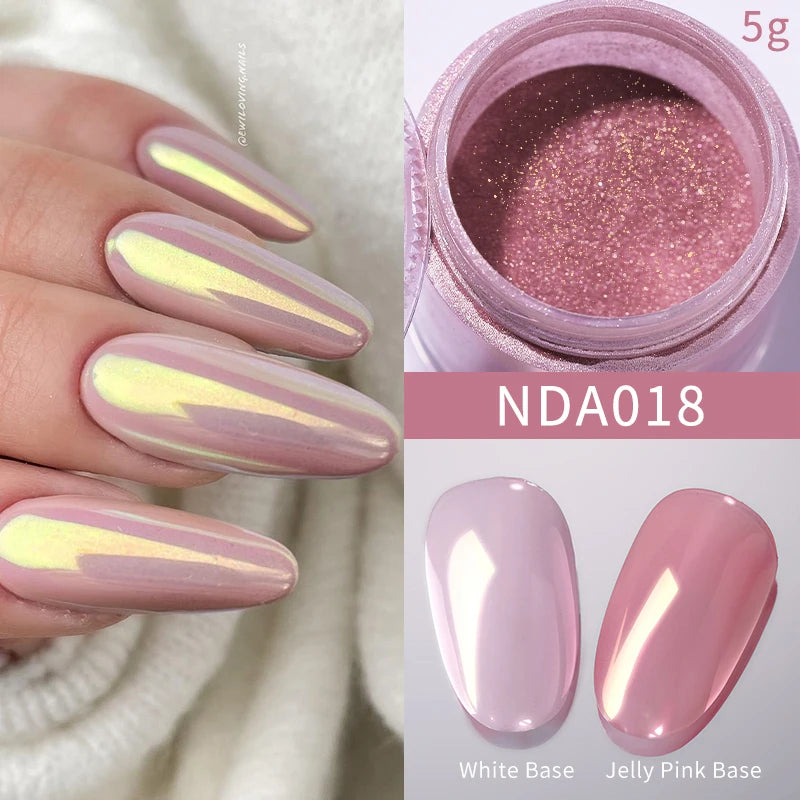 NICOLE DIARY Moonlight Mirror Nail Powder Aurora Silver Glitter Metallic Effect UV Gel Polish Pigment Chrome DIY Nail Decoration Good Vibrations
