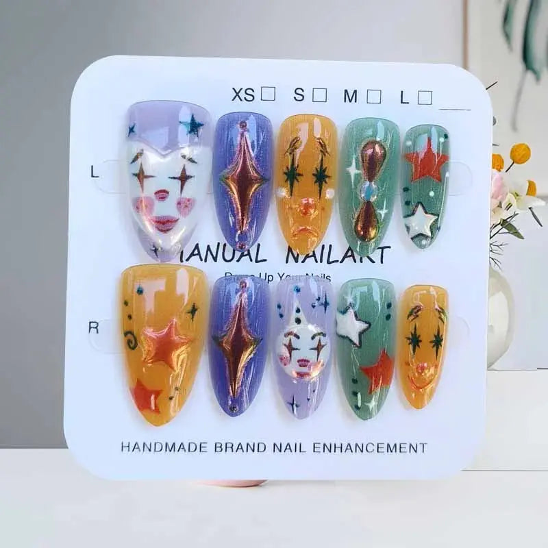 10Pcs Halloween Short Almond Shape Atmosphere Clown Black and White Ghost Spider Press on Nails Nail Patch False Nails Nails Art Good Vibrations