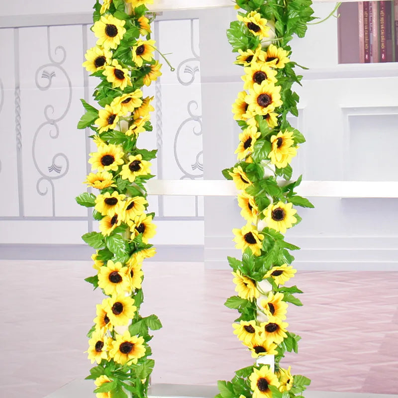 1/2/5pcs 260cm Artificial Yellow Sunflower Garland Flower Vine Wedding Floral Arch Decor Silk Good Vibrations