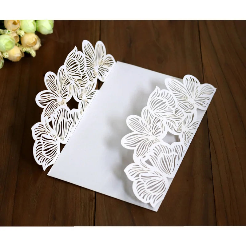 10/20pcs Flowers Wedding Invitations Card White Paper Birthday Gift Greeting Card Cover Wedding Engagement Party Decor Supplies Good Vibrations