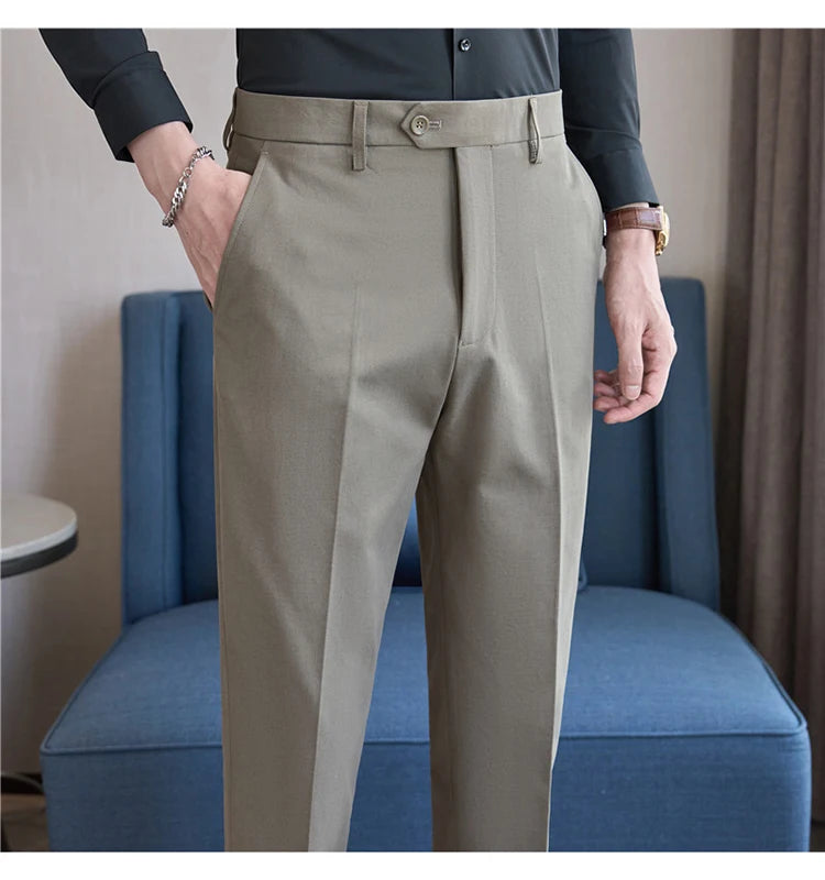 Men Suit Pants 2025 Elastic Slim Fit Formal Dress Pants Solid Casual White Trousers Pantalon Homme Wedding Party Men Clothing Good Vibrations