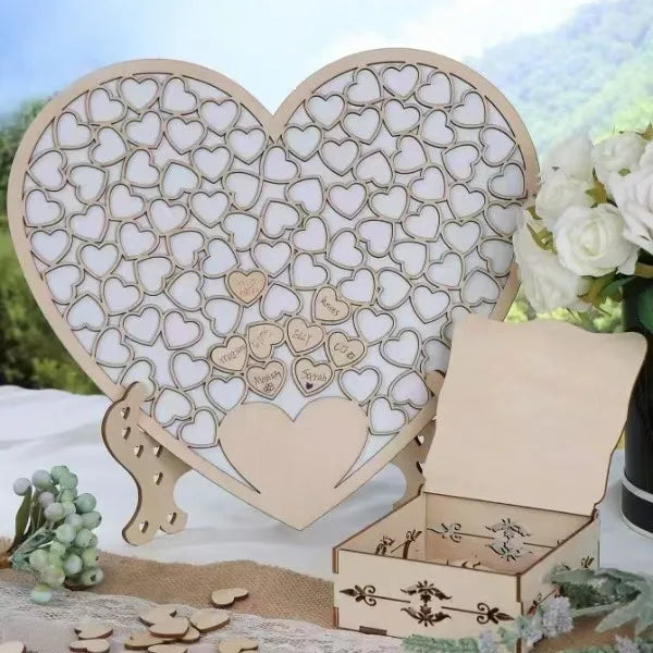 Wedding Guest Book Wood Personalized Heart Wedding Guestbook Rustic Wedding Guest Book with Heart Drop Box for Party Good Vibrations