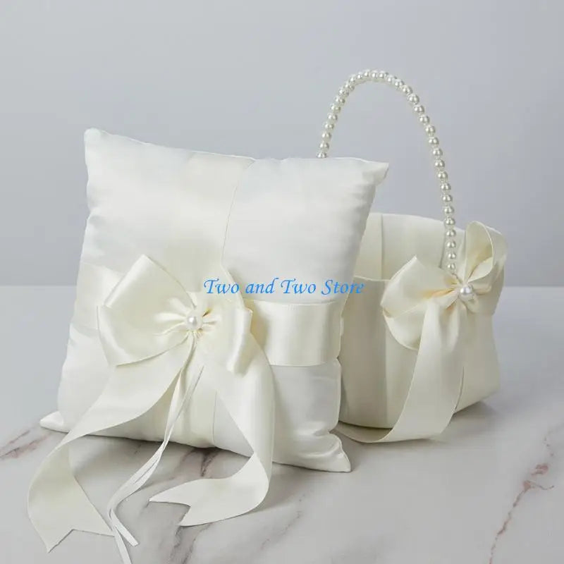 HX6F Handmade Punnet Pillow Rings Bearer Basket for Enchanting Wedding Ceremony Good Vibrations