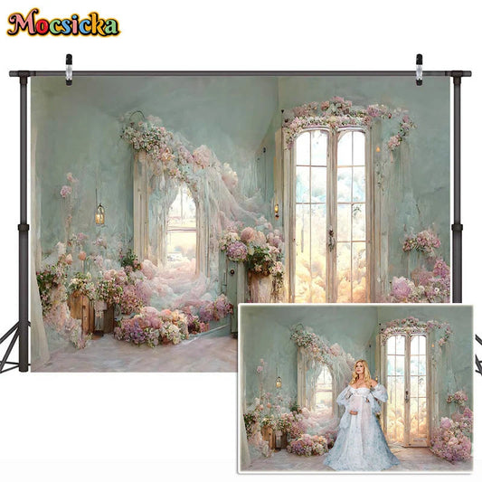 Wedding Floar Photography Backdrop Wooden Door Flower Woman Maternity Portrait Photo Shoot Banner Studio Background Photocall Good Vibrations