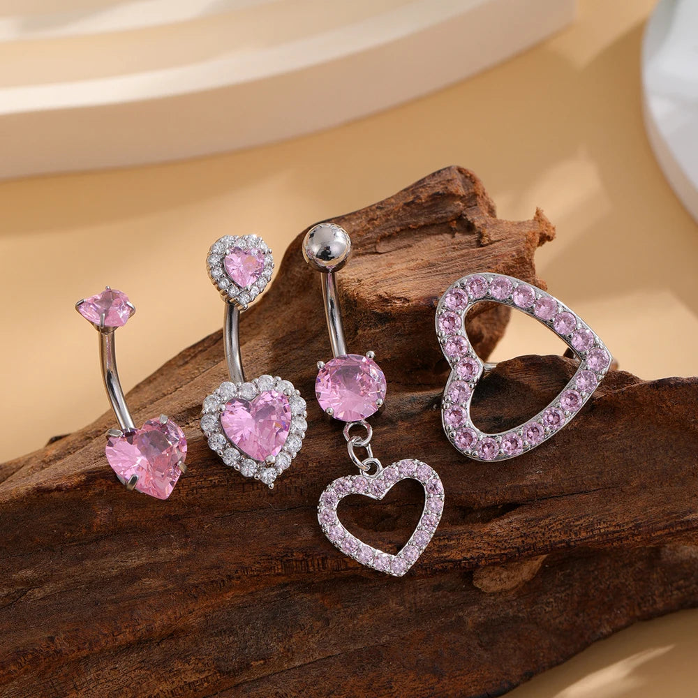 3-5pcs/Lot Belly Button Ring Sets Heart Butterfly Flower Dangled Belly Piercing Nombril 14G Curved Navel Rings Jewelry for Women Good Vibrations Adult Super Store