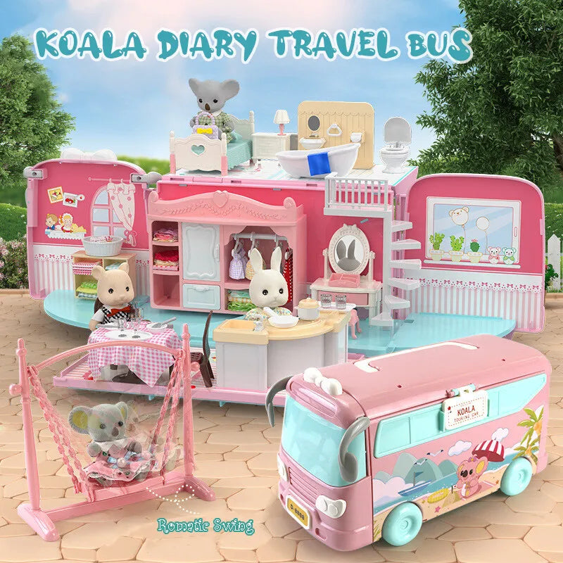 Dollhouse Koala Tour Bus Diary Girl Play House Toy Diy Bedroom Dresser Dining Kitchen Bathroom Shop Pretend Family Toys Girls Good Vibrations