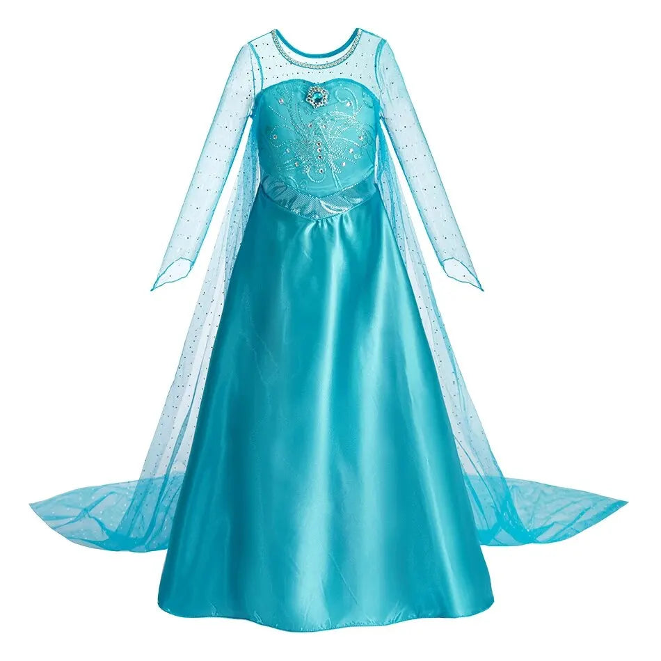 Halloween Elsa Dress for Girls Children Party Princess Costume Kids Disguise with Long Cloak Girl Snow Queen Carnival Clothes Good Vibrations
