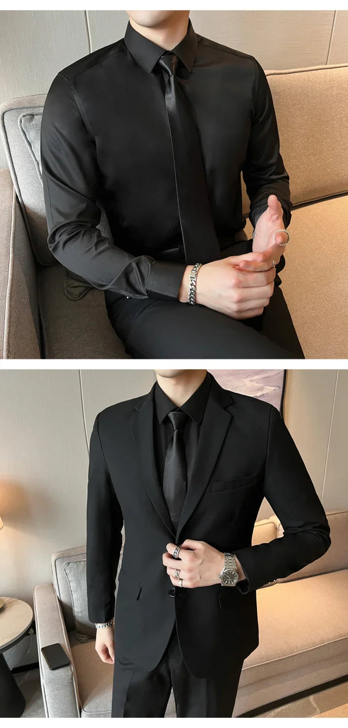 Suits for Men Korean Fashion Long Sleeve Slim Fit Wedding Business Blazer Black Professional Formal Suit Pants Sets Ropa Hombre Good Vibrations