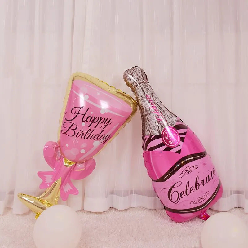 Pink Balloon Champagne Bowknot Wine Cup Wedding Birthday Party Decoration Adult Children Balloon Event Party Supplies Good Vibrations