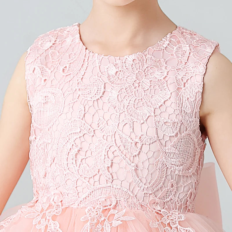BX8991 White Lace Flower Girl Dress Bows Children's First Communion Dress Girls Sleeveless Princess Dresses Good Vibrations