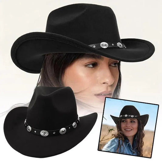 Black Vintage Cowboy Hat Cowgirl Accessories Jazz Cowgirl Wide Brim Caps Sunshade Cap Holidays Party Cosplay Hat Good Vibrations