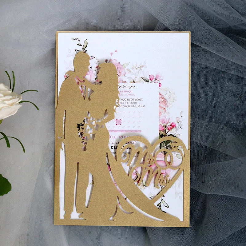 25 Pieces 250gsm Strong Pink Pearly Paper Wedding Invitations Personalized Print Bride Groom Engagement Invite Card IC155 Good Vibrations