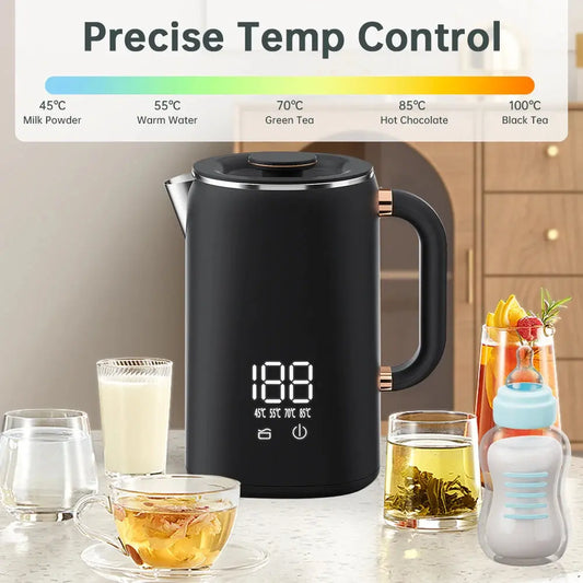 Electric Water Boiler Kettle for Tea Coffee 5 Levels Temperature Control Auto Shut Off Double Layer Insulated Hot Water Kettle Good Vibrations