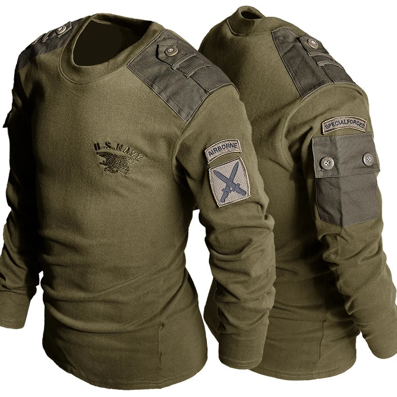 Army Tactical T-shirt Men's Spring Autumn Long Sleeve Military T Shirt Combat Clothes Uniform Tops Round Neck Cotton Tee 4XL Good Vibrations