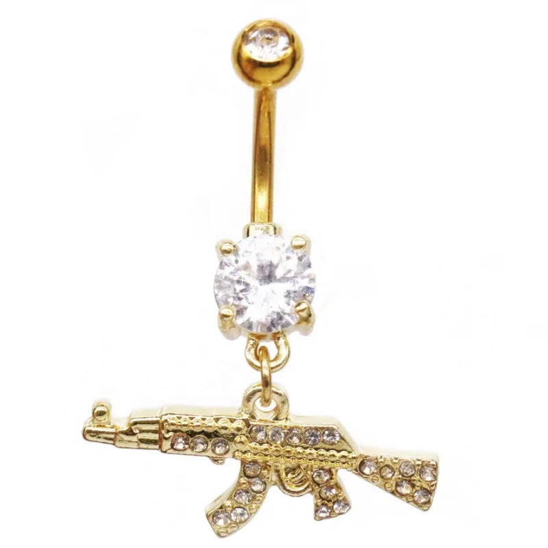 Belly Button rings Gun Dangle navel Ring clear Gem belly button Ring Body piercing Jewelry belly piercing for women Good Vibrations Adult Super Store