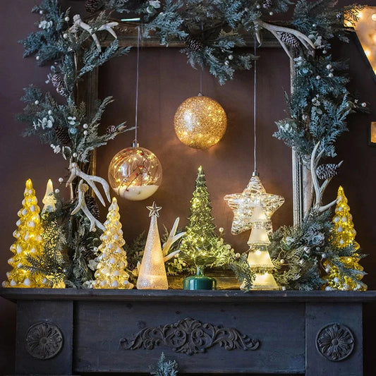 Christmas Tree Glass Night Light for Home Xmas Romantic Holiday Atmosphere Arbol De Navidad Ornaments LED Luminous Decoration Good Vibrations