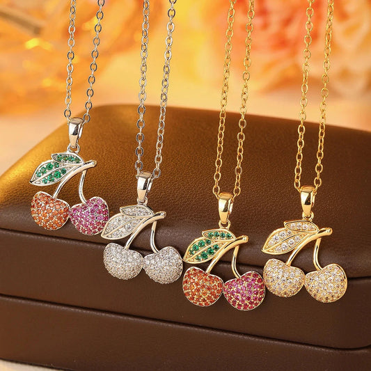 A Cherry Necklace Pendant, Copper Material Inlaid With Zircon Series, Fashionable And Simple Ins Style Good Vibrations Adult Super Store