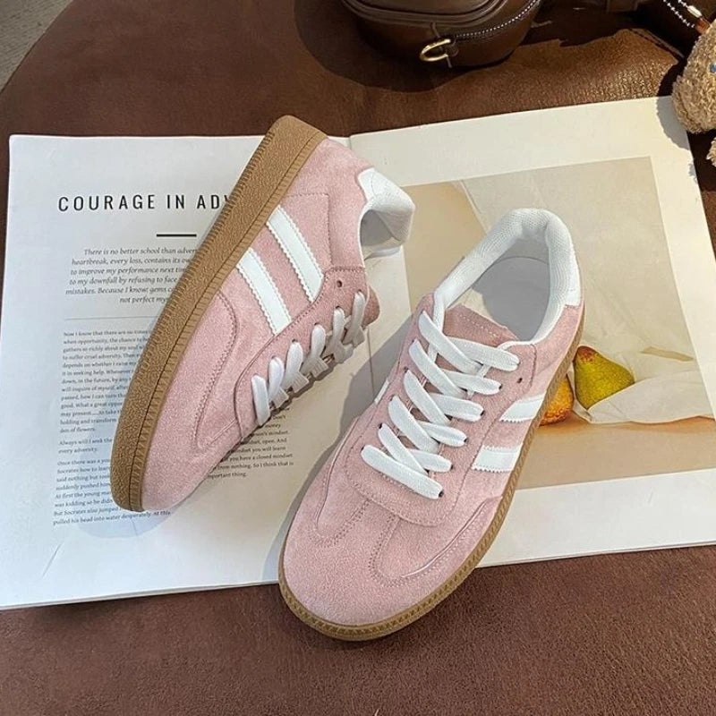 Women Tennis Sneakers Flats Ladies Fashion Lace-up Vulcanized Shoes  Autumn Outdoor Trainers Student Board Shoes Footwear Good Vibrations