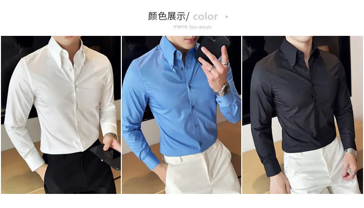 High Quality Versatile Business Casual Shirt Men Korean Fashion Long Sleeved Slim Fit Shirt Office Work Uniform Men Clothing 6XL Good Vibrations
