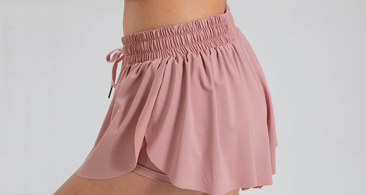 2 in 1 Flowy Sports Shorts Women Running Short Butterfly Tennis Skirt with Pockets Gym Yoga Athletic Biker Spandex Skirts Summer Good Vibrations