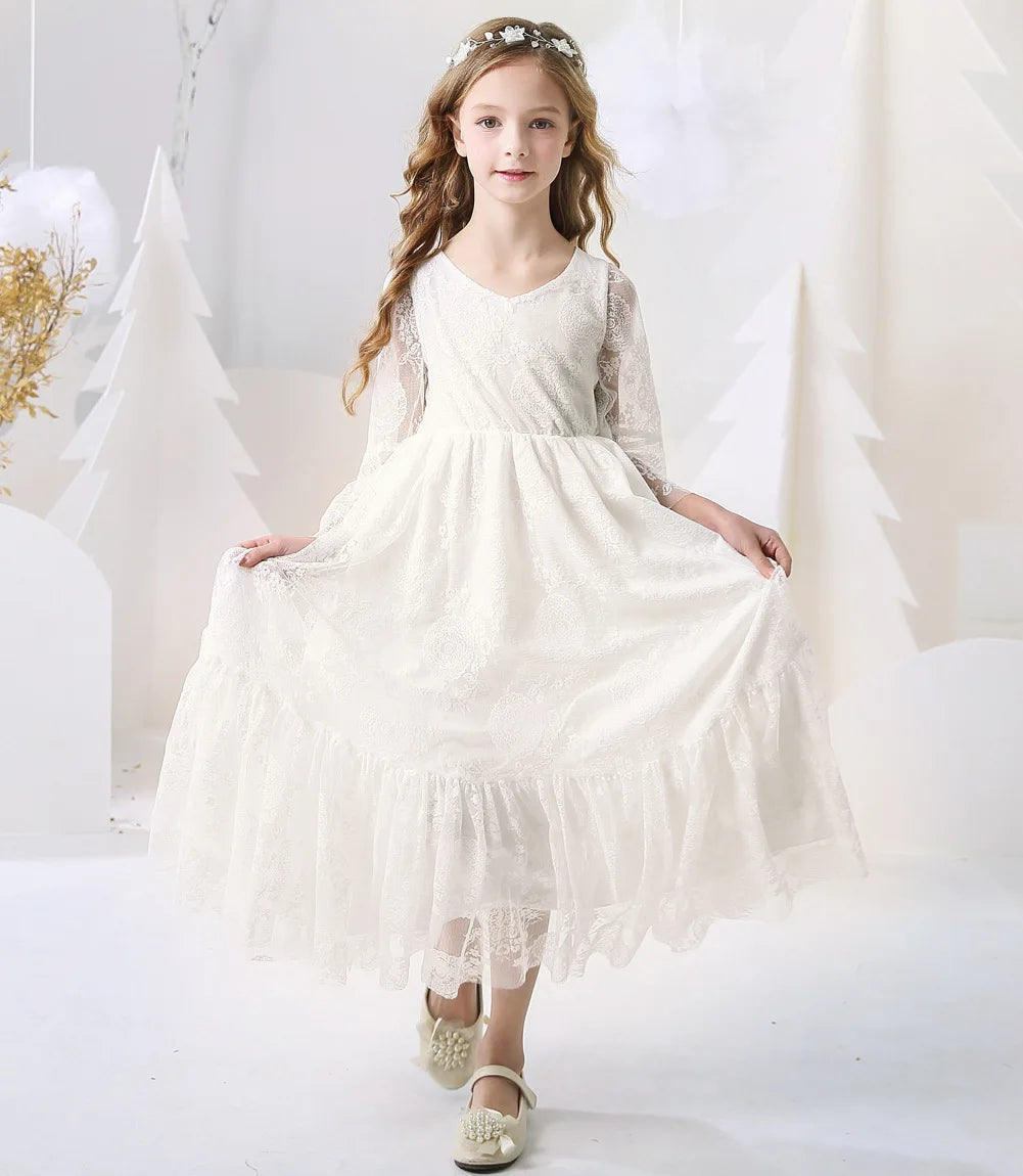 Flower Girl Dress Lace Chiffon Long Dresses Flower Girl Wedding Dress Summer Boho Birthday Party Wedding Dress For 2-14 Years