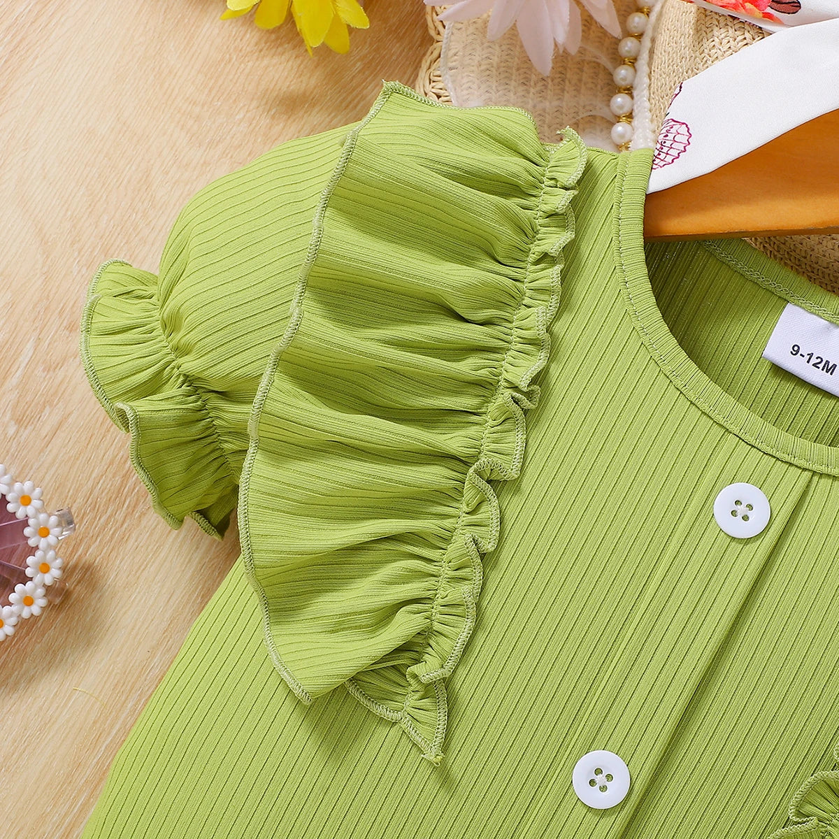 Girls Summer Outfit with Ruffle Sleeve Top And Floral Shorts Children's Clothing Set for Girls Good Vibrations