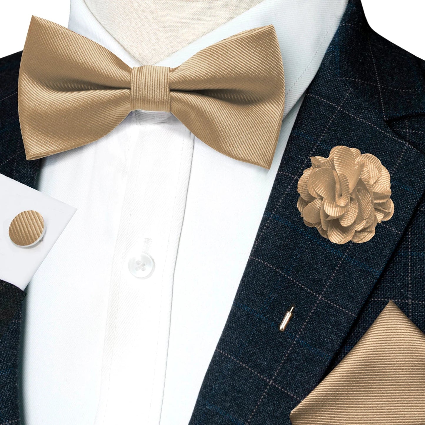 Wedding Bow Tie for Men Solid Pink Pre-tied Bowtie Pocket Square Cufflinks Corsage Set Party Business Silk Butterfly Knot Gift Good Vibrations