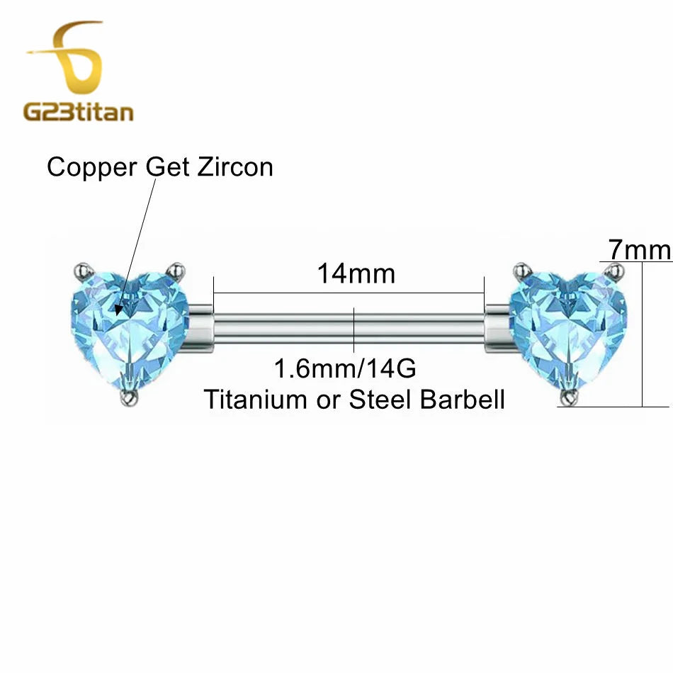 G23titan 2pcs Double Heart Zircon Nipple Rings 14G Titanium Or Steel Barbell Women Nipple Piercing Summer Jewelry Sexy Accessory Good Vibrations Adult Super Store