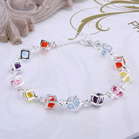 Tag Women Lady Wedding Gift 925 Sterling Silver Jewelry Fashion Charm Colorful Zircon Crystal Bracelet Good Vibrations Adult Super Store