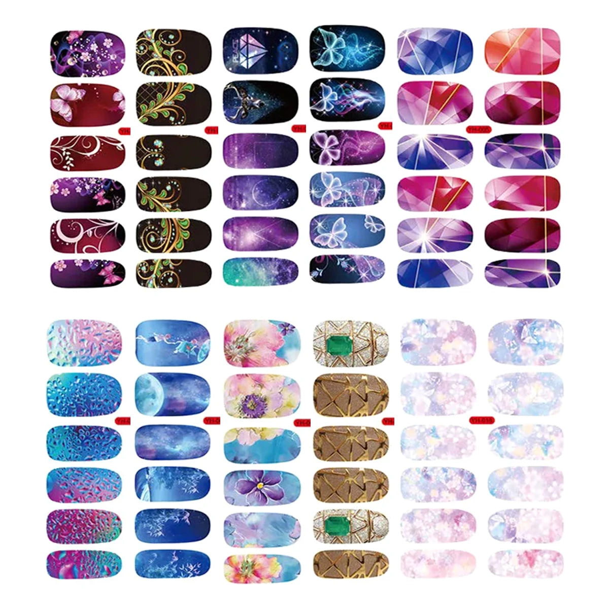 10/12 Sheets Self-adhesive Nail Stickers With Nail File Full Pack Nail Stickers Creative DIY Nail Art Decals Girls Color Fashion Good Vibrations