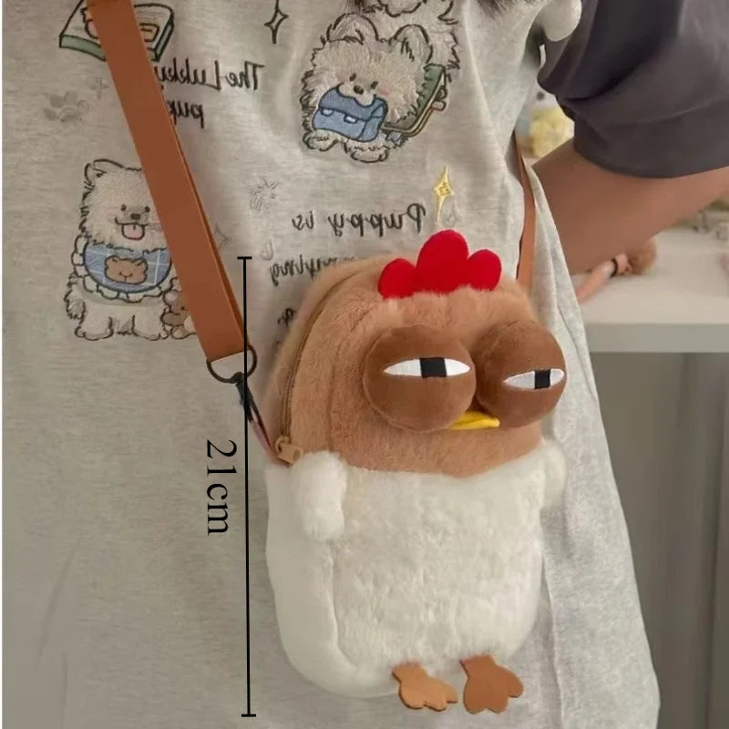 Fur Chicken Plush Bag Ugly Hen Shape Handbag Funny Kawaii Chicken Pendant Keychain Doll Satchel Purse for Women Birthday Gifts Good Vibrations