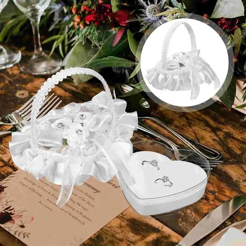 Mini Lace Ring Box Satin Wedding Ring Pillows With Handle Heart Shape Ceremony Bridal Party Supplies Festive Decorations Good Vibrations